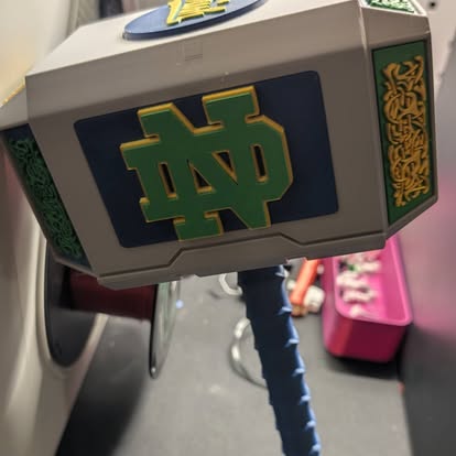 3D printed hammer prop with a custom emblem